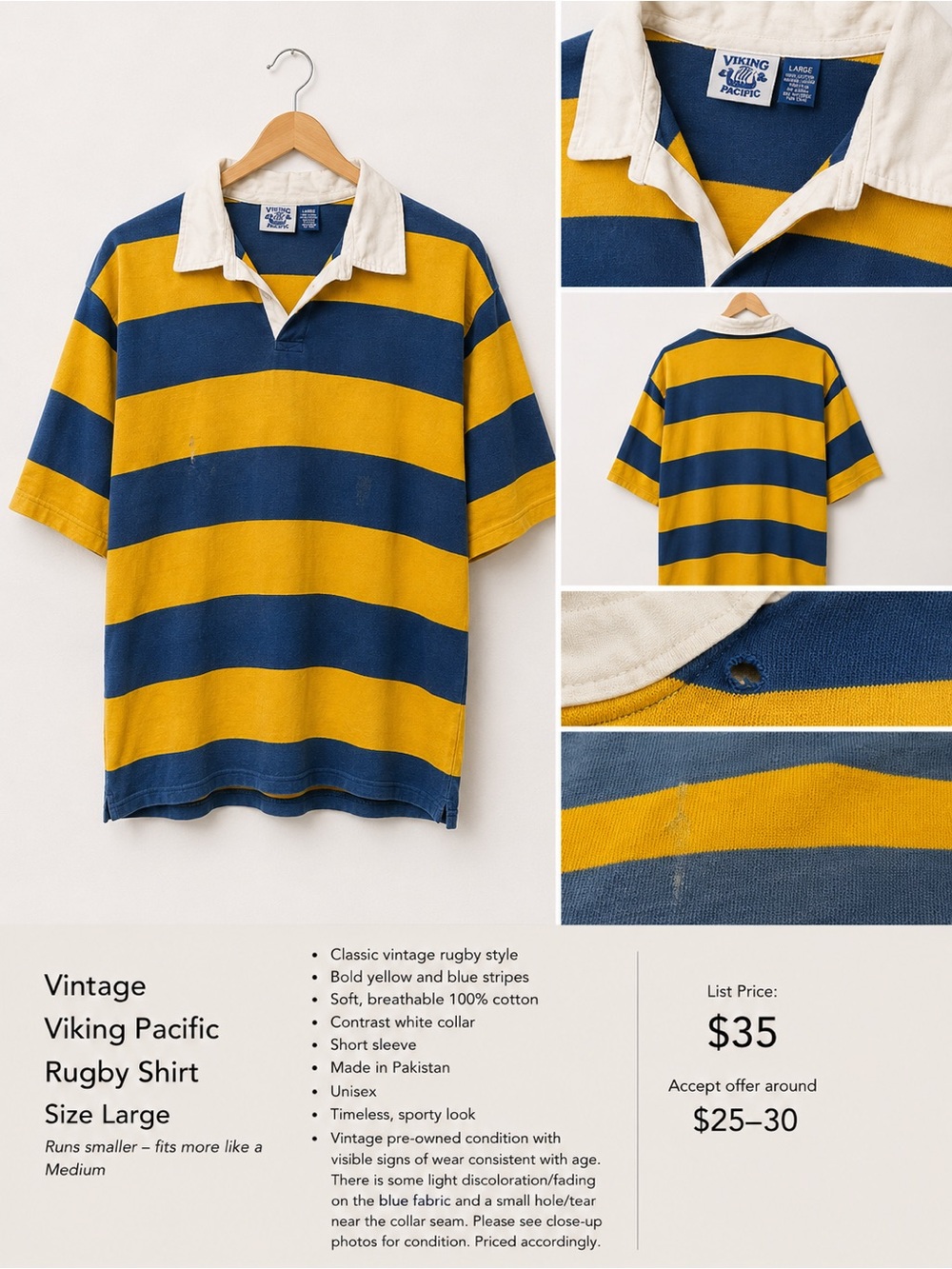 Men’s Yellow & Navy Striped Rugby Polo